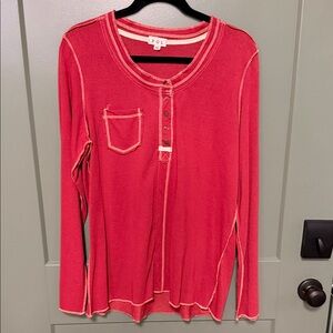 POL brick red/rust Long Sleeve Henley Top